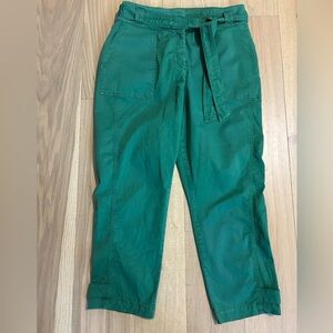 Boden Cotton Green Pants Paperbag Waist, Tie Belt, Front Pockets Size 16/18